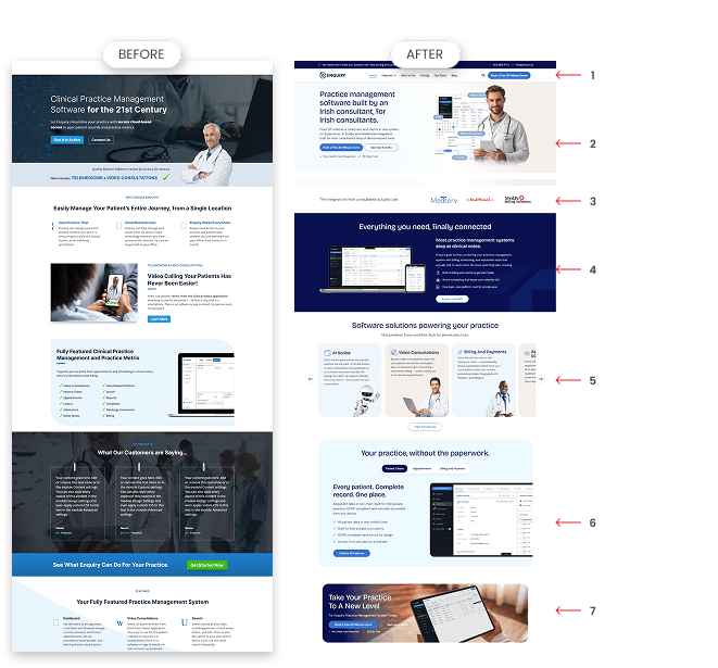 Enquiry Medical website before and after comparison